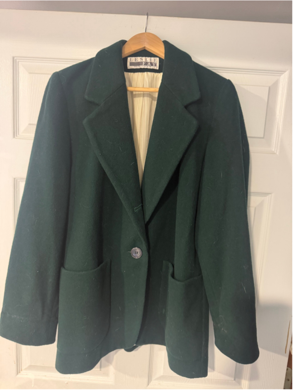 Women's Leslie Fay Green Wool Blend Blazer Jacket Size M